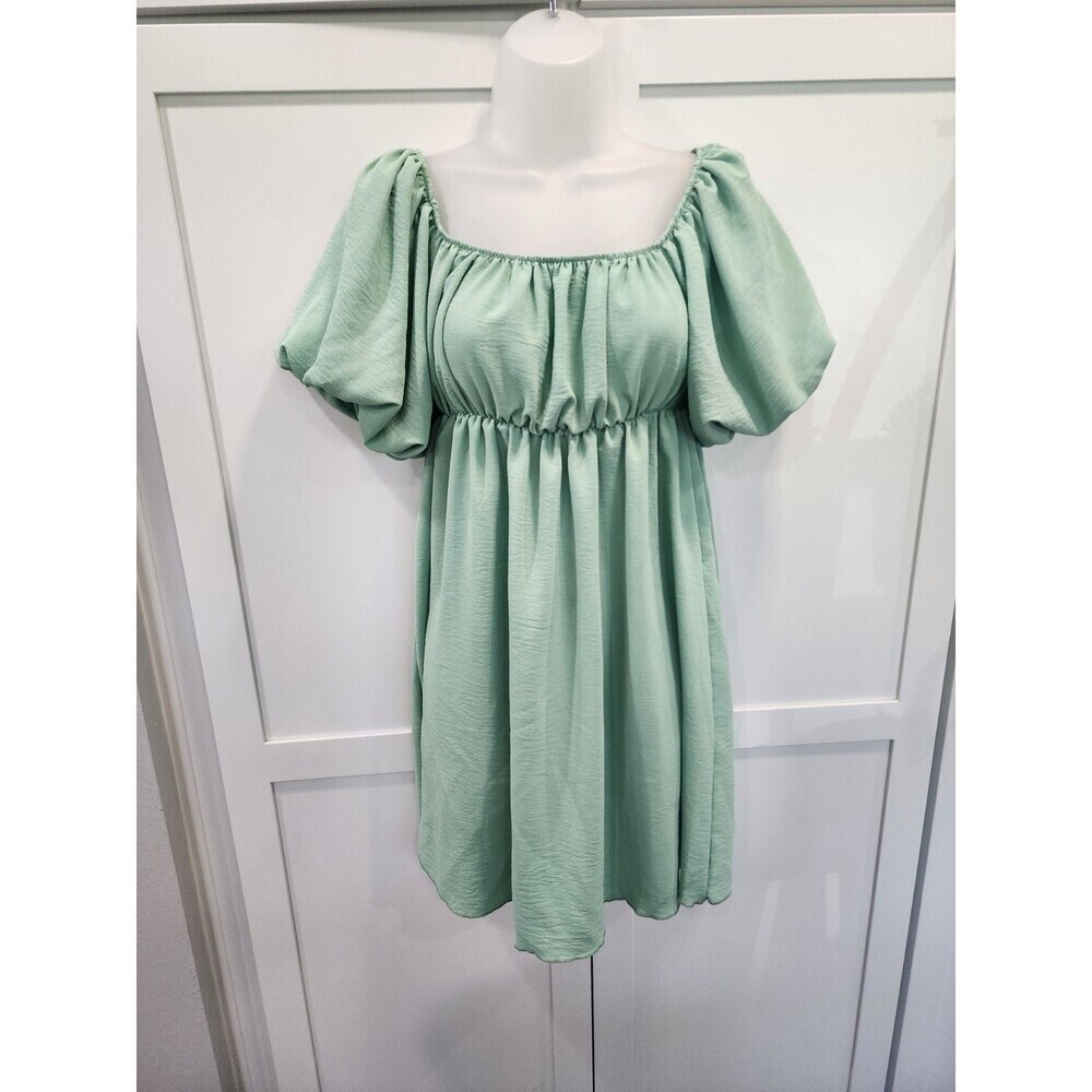 Women "See You Monday" Green off shoulder, sleeve short dress. Size Medium